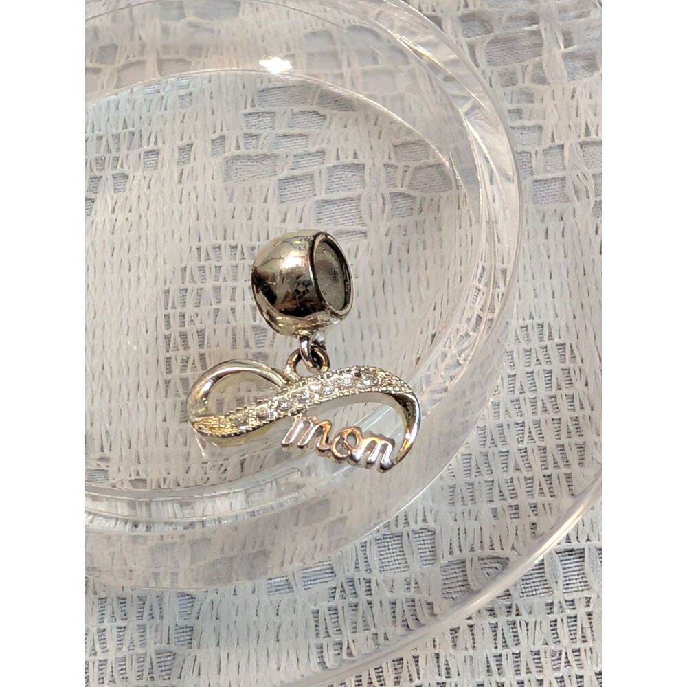 IBB Sterling Silver "Mom" Infinity Crystal Dangle Charm Bead